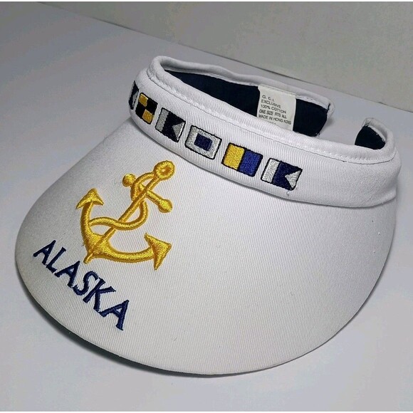 Vintage G.C.I. Exclusive Alaska White Clip On Visor Made n Hong Kong 100% Cotton - Picture 13 of 16